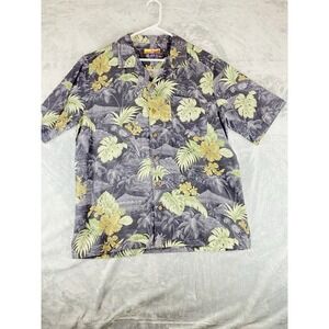 Havana Jacks men's Hawaiian Shirt Size Large Black Short Sleeve 100% Silk Floral